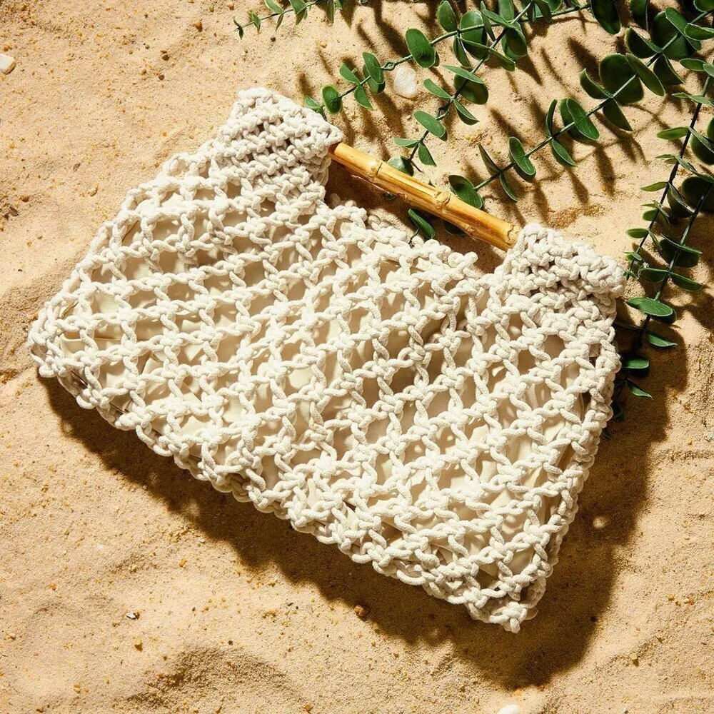 Beige Vacation Women's Woven Clutch Bag